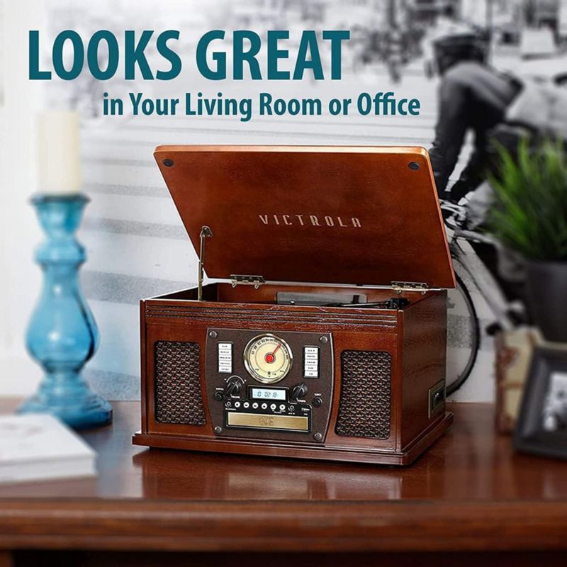 Tocadiscos Victrola 8 en 1 Bluetooth con altavoces de caoba