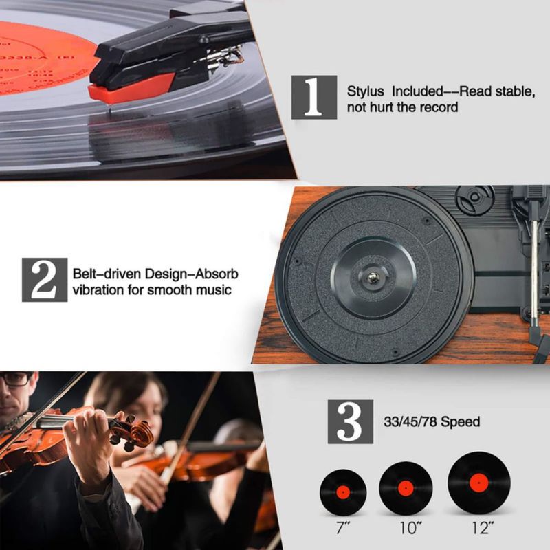 Tocadiscos inalámbrico Udreamer con reproductor de discos de vinilo y altavoces