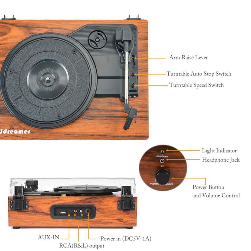 Tocadiscos inalámbrico Udreamer con reproductor de discos de vinilo y altavoces