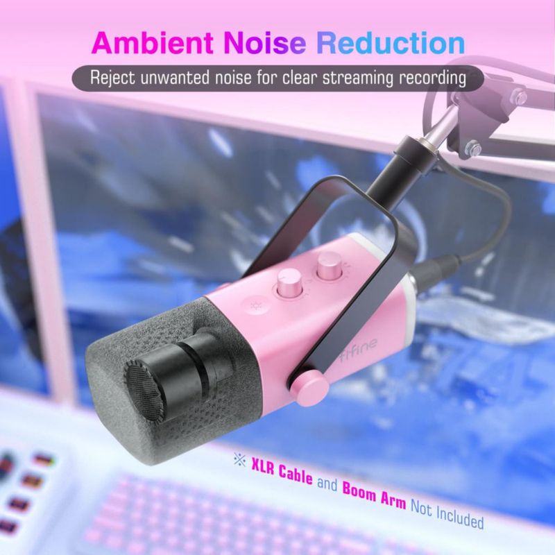 Micrófono FIFINE XLR/USB AM8 rosa con conector para auriculares y RGB