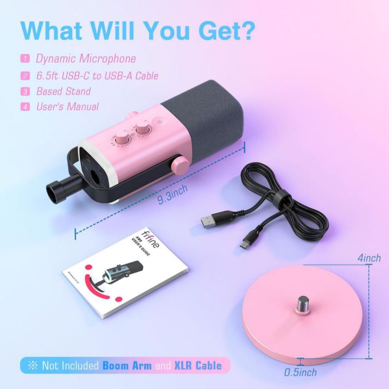 Micrófono FIFINE XLR/USB AM8 rosa con conector para auriculares y RGB