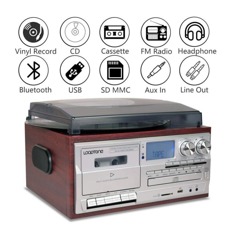 Tocadiscos de vinilo LoopTone Bluetooth 3 velocidades plateado