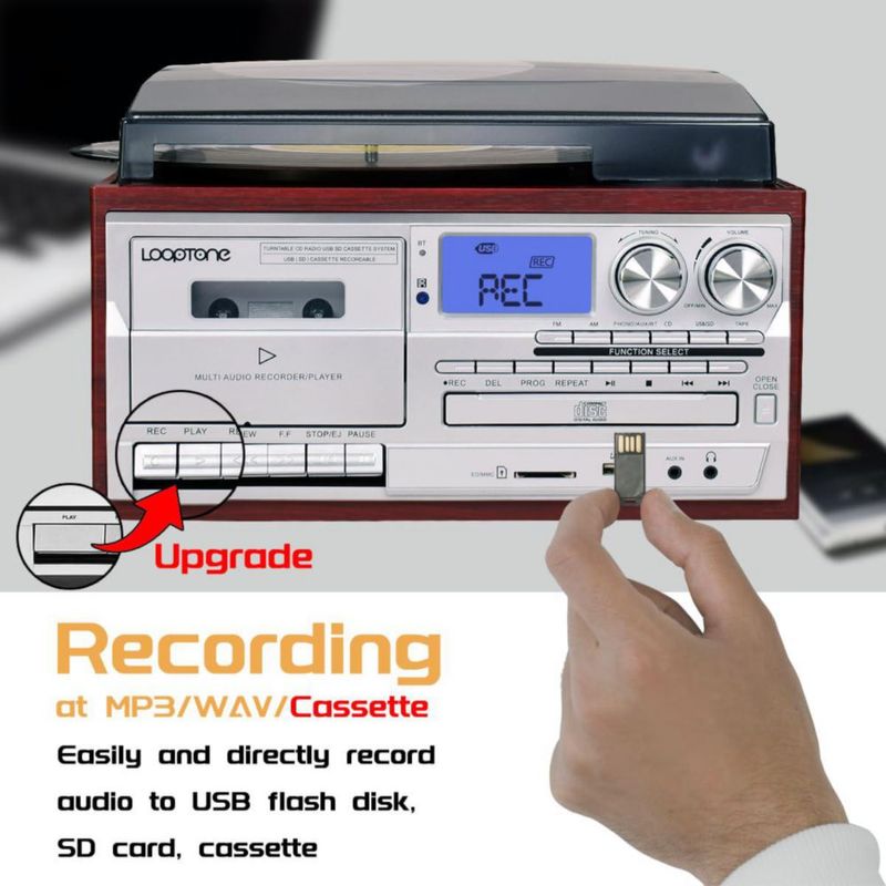 Tocadiscos de vinilo LoopTone Bluetooth 3 velocidades plateado