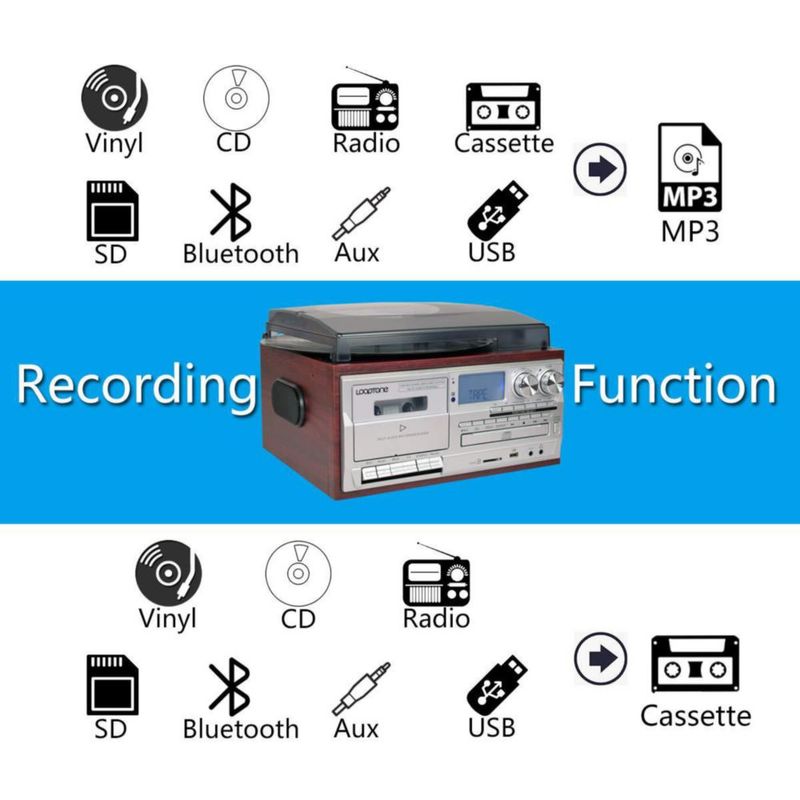 Tocadiscos de vinilo LoopTone Bluetooth 3 velocidades plateado