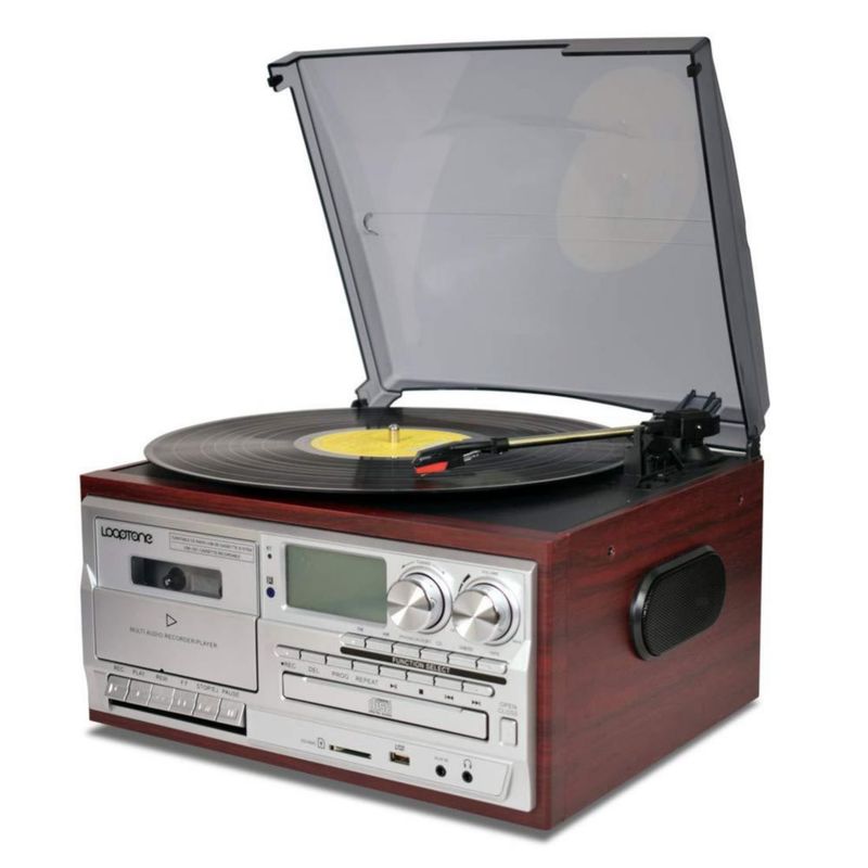 Tocadiscos de vinilo LoopTone Bluetooth 3 velocidades plateado