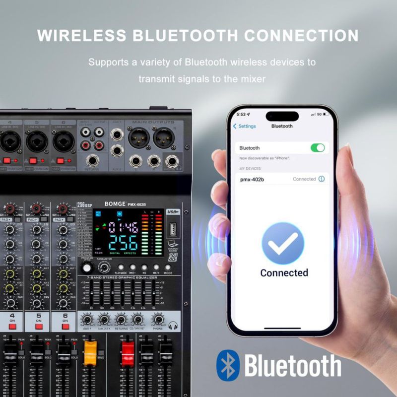 Mezclador Amplificador de Audio BOMGE Bluetooth USB 6 Canales 2x400W