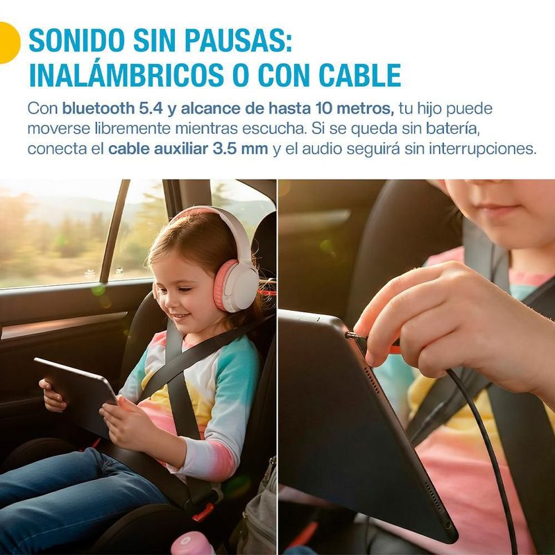 Audífonos Inalámbricos para Niños, Diadema con Bluetooth y Micrófono
