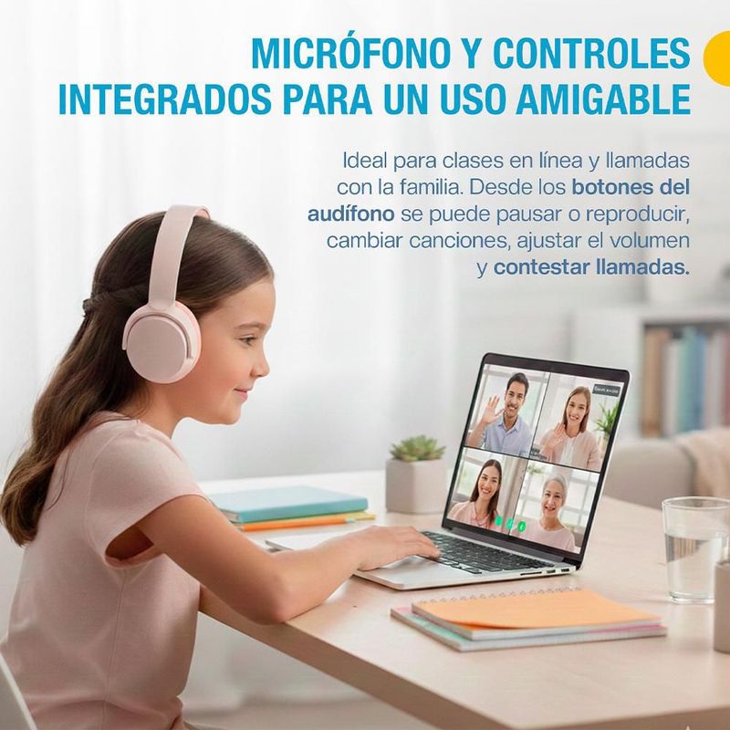 Audífonos Inalámbricos para Niños, Diadema con Bluetooth y Micrófono