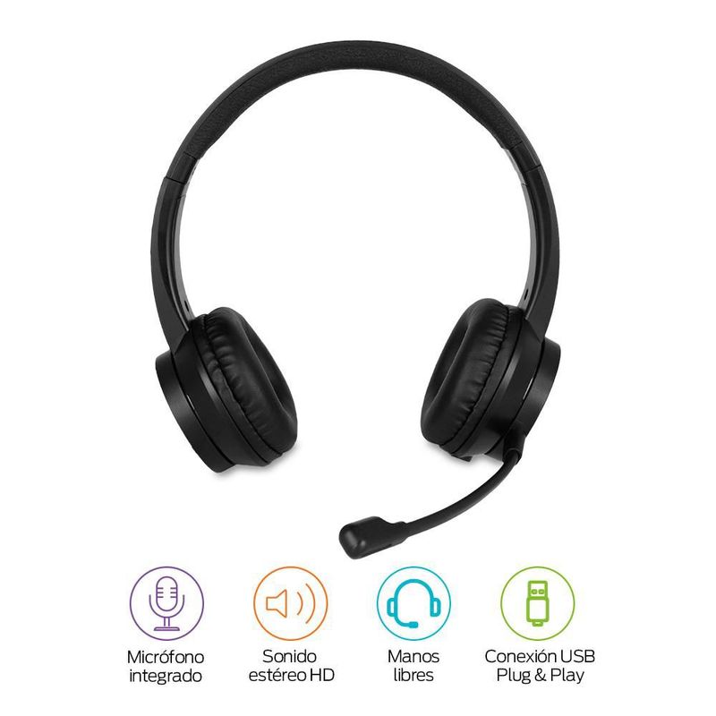 Audífonos Alámbricos de Diadema USB con Micrófono tipo Call Center