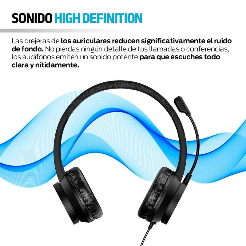 Audífonos Alámbricos de Diadema USB con Micrófono tipo Call Center