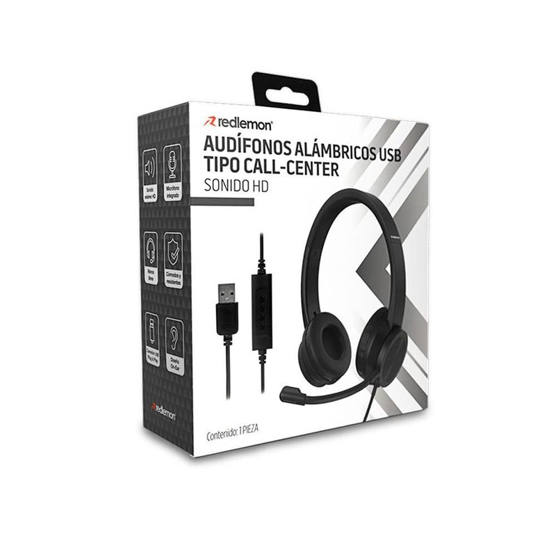 Audífonos Alámbricos de Diadema USB con Micrófono tipo Call Center