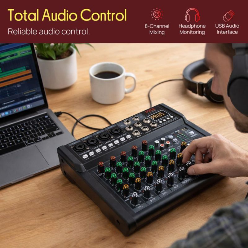 Mezclador de estudio Pyle PMX408ST de 8 canales con Bluetooth y USB