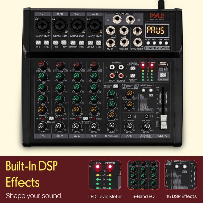Mezclador de estudio Pyle PMX408ST de 8 canales con Bluetooth y USB