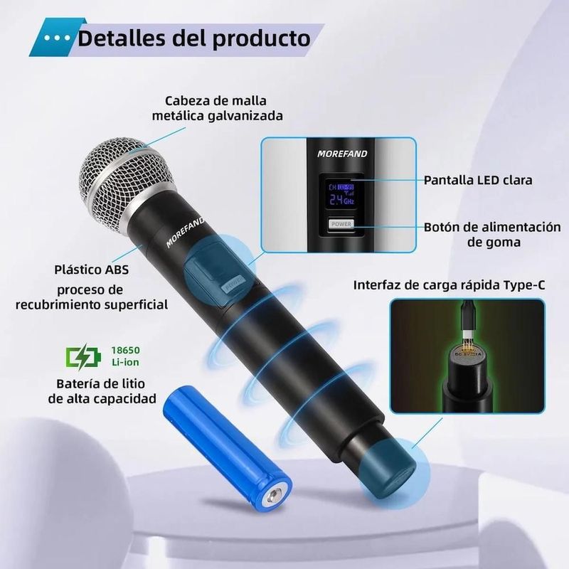 Microfono dinamico inalambrico recargable x108 b1 negro