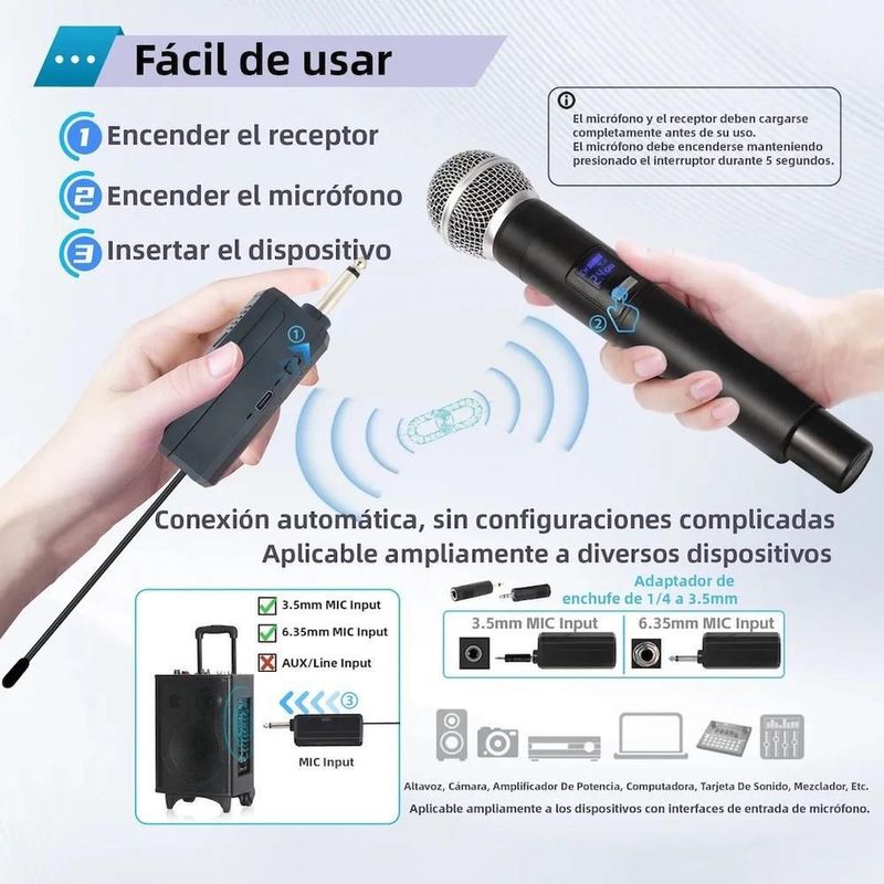 Microfono dinamico inalambrico recargable x108 b1 negro