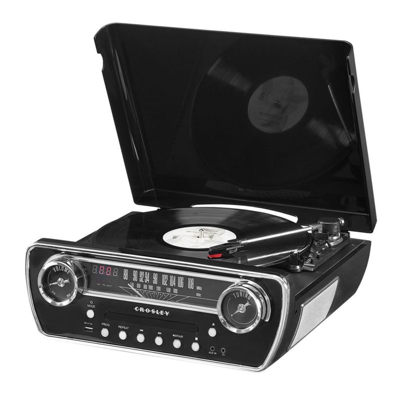 Tocadiscos Crosley CR6047A-BK 7 en 1 Bluetooth Radio con CD