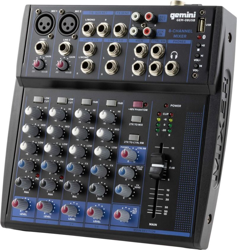 Mezclador de Audio Gemini GEM-08USB Bluetooth USB de 8 Canales