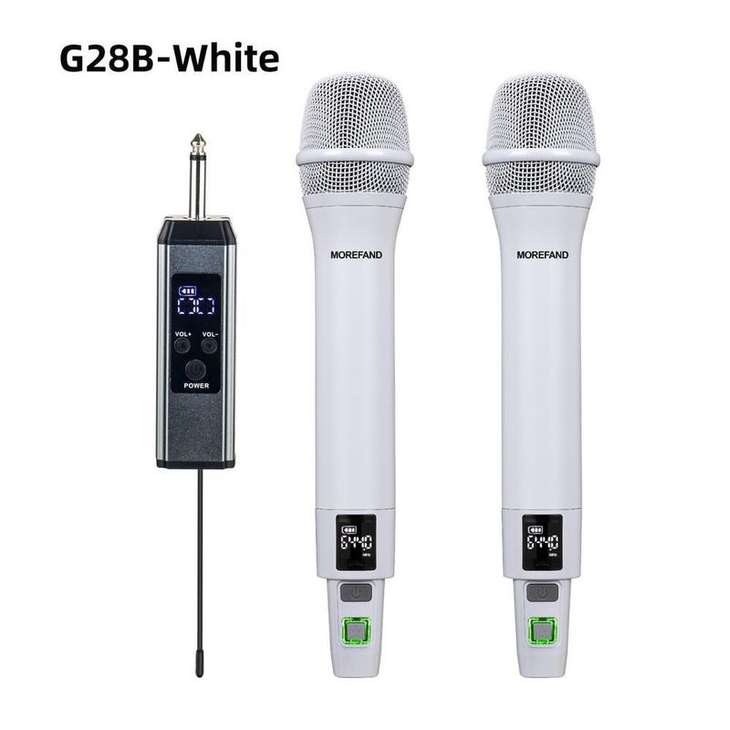 Set 2 microfonos dinamico inalambricos recargables g28b blanco