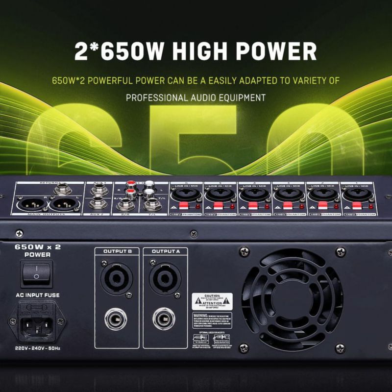 Mezcladora de potencia BOMGE PD-8 650W 8 canales USB Bluetooth 48V