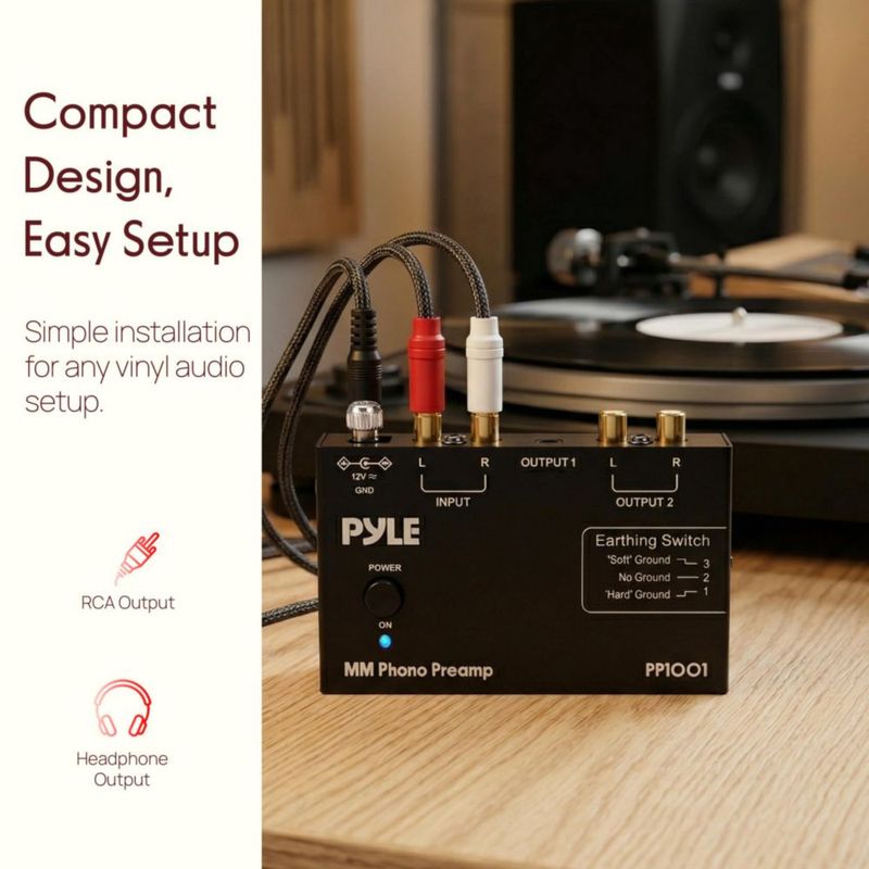 Preamplificador Phono Pyle EQ RIAA con Salida RCA y 35 mm Bajo Ruido