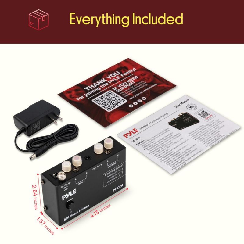 Preamplificador Phono Pyle EQ RIAA con Salida RCA y 35 mm Bajo Ruido
