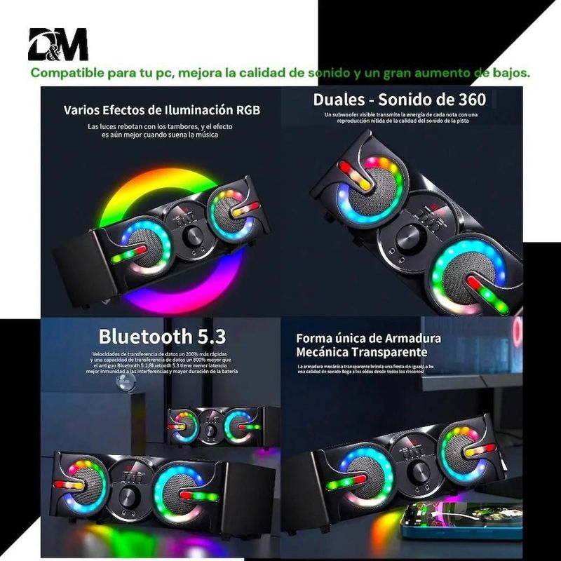 Minicomponente dm-h3007 multimedia speaker sonido 3d rgba