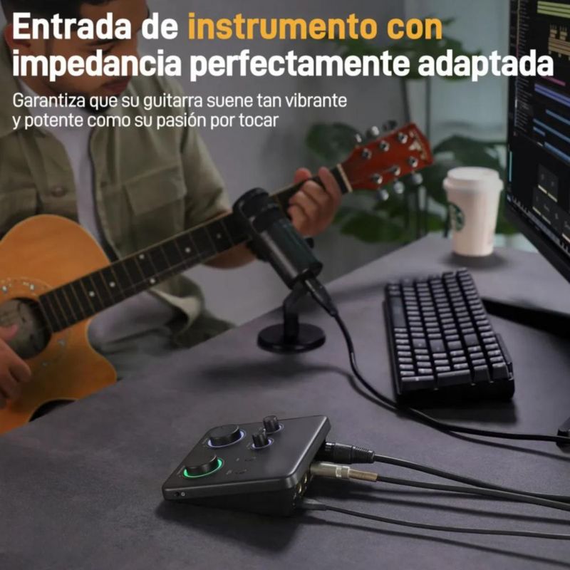 Interfaz De Audio Con 2 Canales 24-Bit/192khz, Controlador Para Grabación De Música, Guitarra, Podcast, Streaming Y DAW, Negro