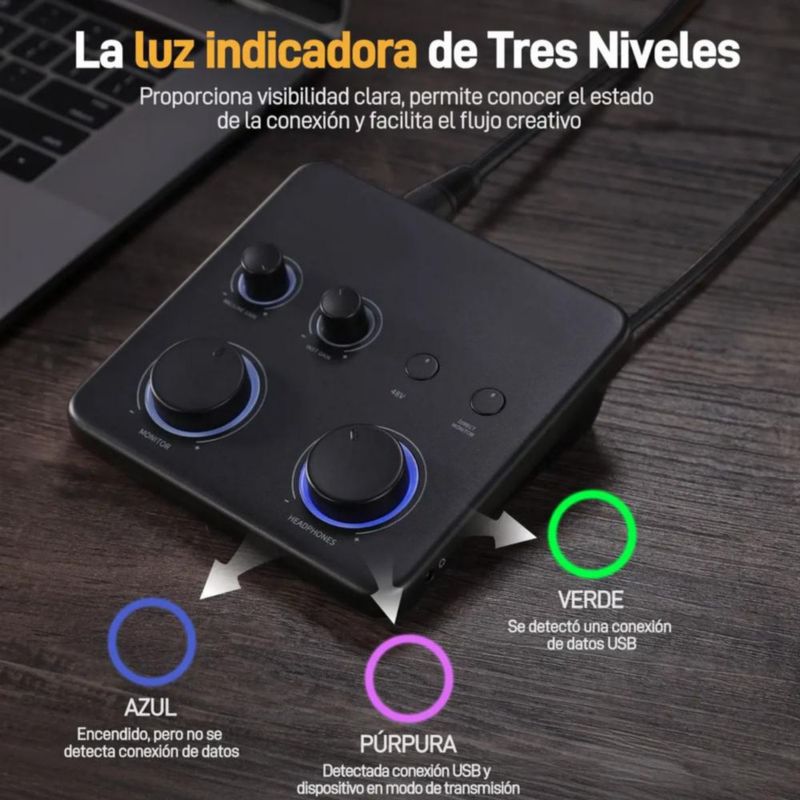 Interfaz De Audio Con 2 Canales 24-Bit/192khz, Controlador Para Grabación De Música, Guitarra, Podcast, Streaming Y DAW, Negro