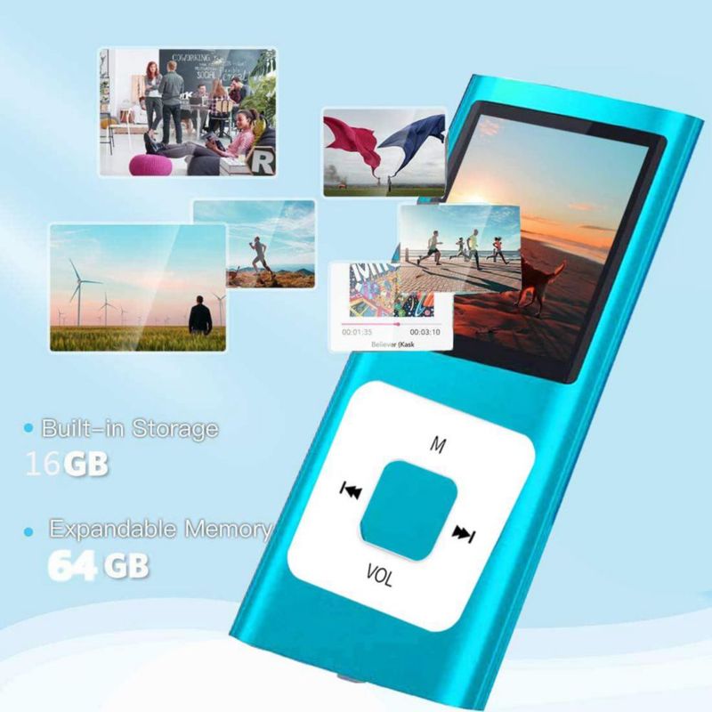 Reproductor MP3 Hotechs 64 GB Pantalla de 182 pulgadas Radio FM Azul
