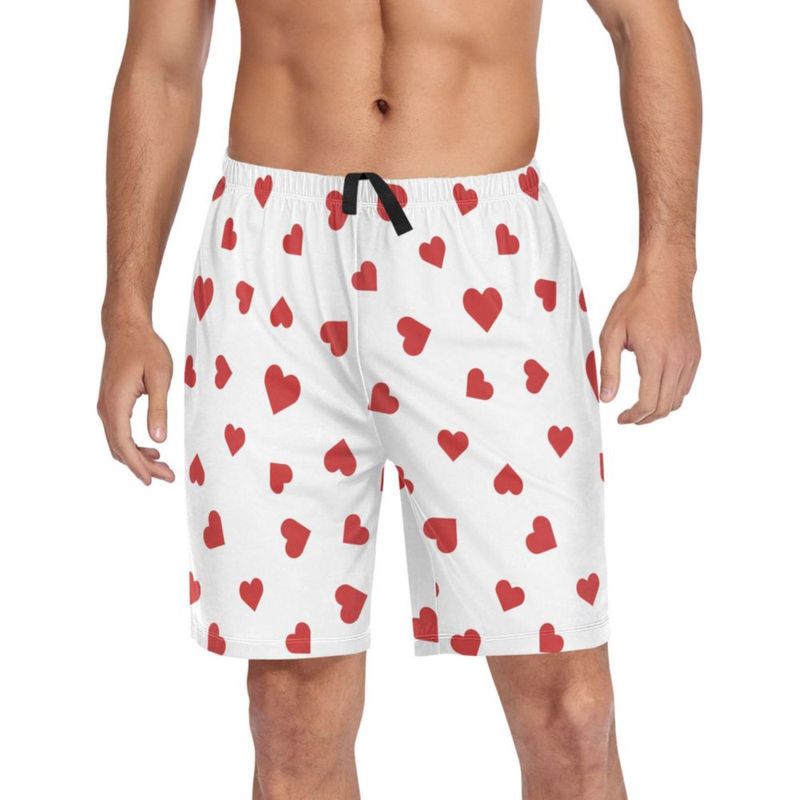 Shorts de pijama JHKKU para hombre con corazones rojos - Talla L