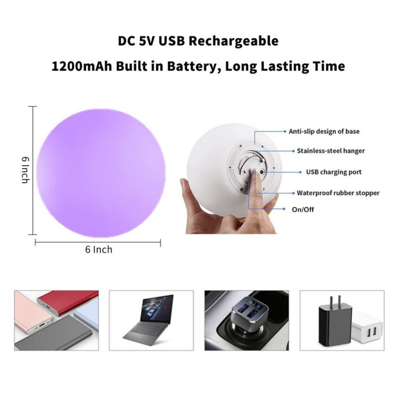 Luz LED esférica Hathdia 15 cm multicolor impermeable con control remoto