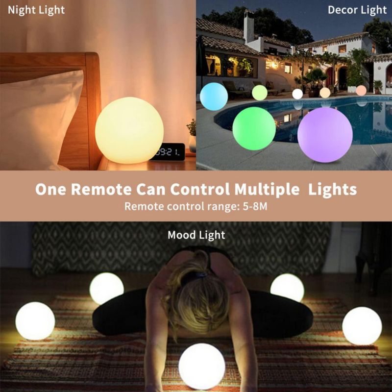 Luz LED esférica Hathdia 15 cm multicolor impermeable con control remoto