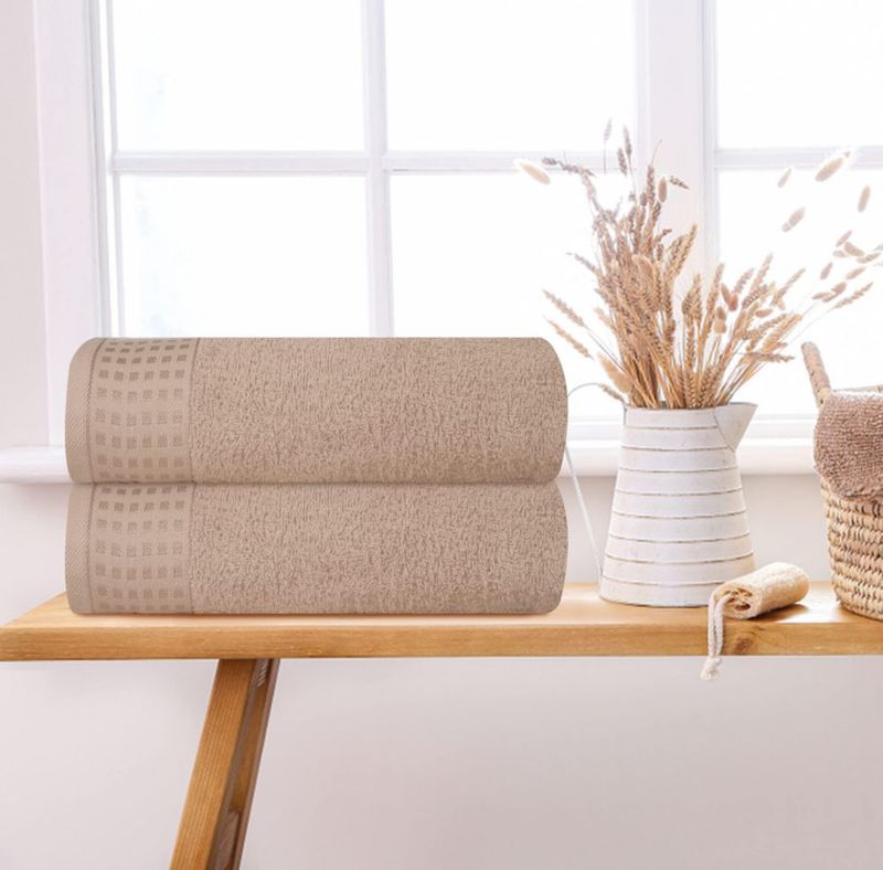 Juego de 2 Toallas de Baño GLAMBURG 71 cm × 140 cm Color Arena