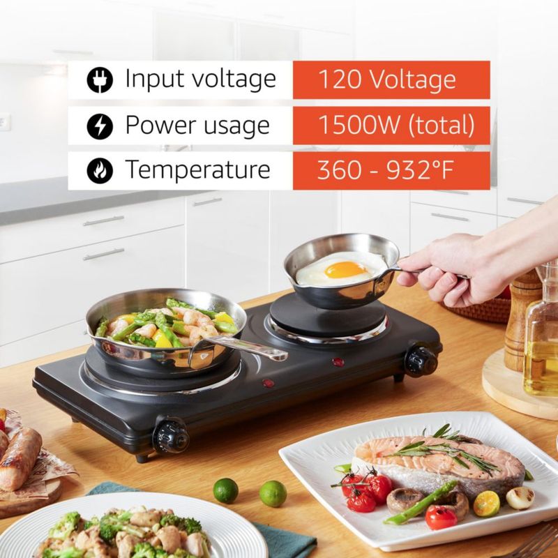 Quemador doble de hierro fundido para encimera Elite Gourmet EDB-302BF