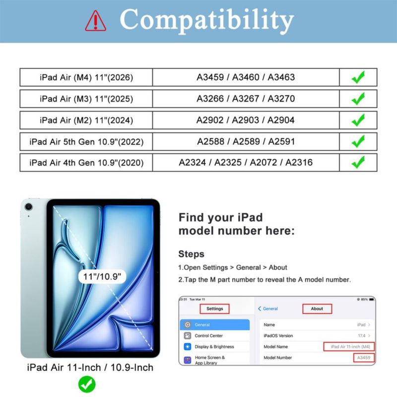 Funda para iPad Supveco 11"/10.9" con soporte para Pencil