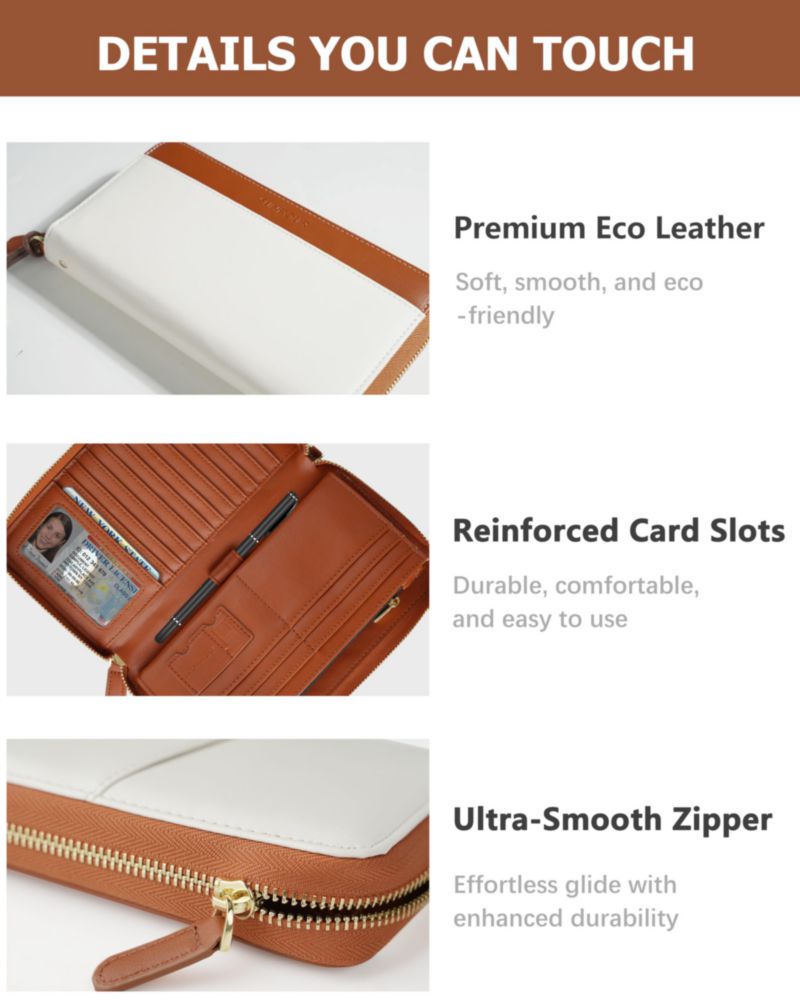 Cartera Sunpour Grande para Pasaporte con Cremallera y Correa de Muñeca