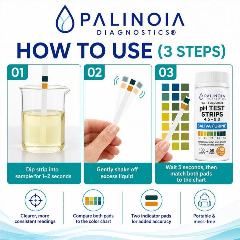 Tiras de prueba de pH Palinoia 150 unidades para orina y saliva