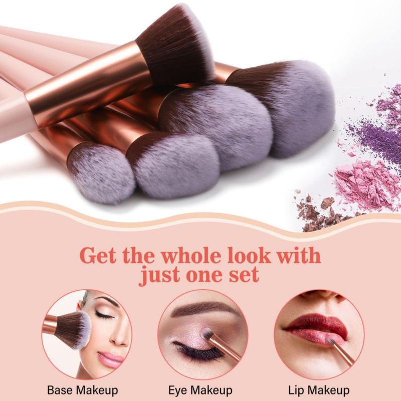 Set de brochas de maquillaje LUXBRU 17 unidades con estuche organizador de viaje color rosa