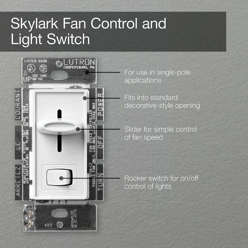Control de Ventilador Lutron Skylark Blanco 120V