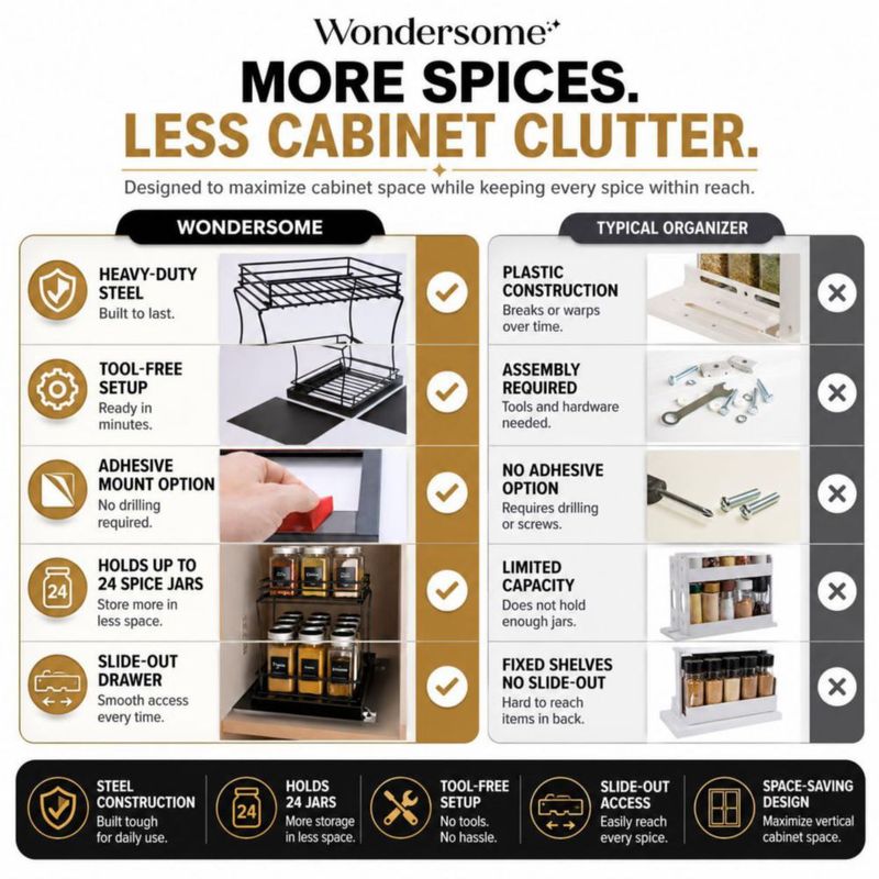 Organizador extraíble de especias Wondersome de 2 niveles negro mate con ruedas