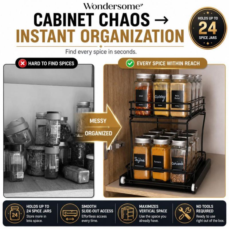 Organizador extraíble de especias Wondersome de 2 niveles negro mate con ruedas