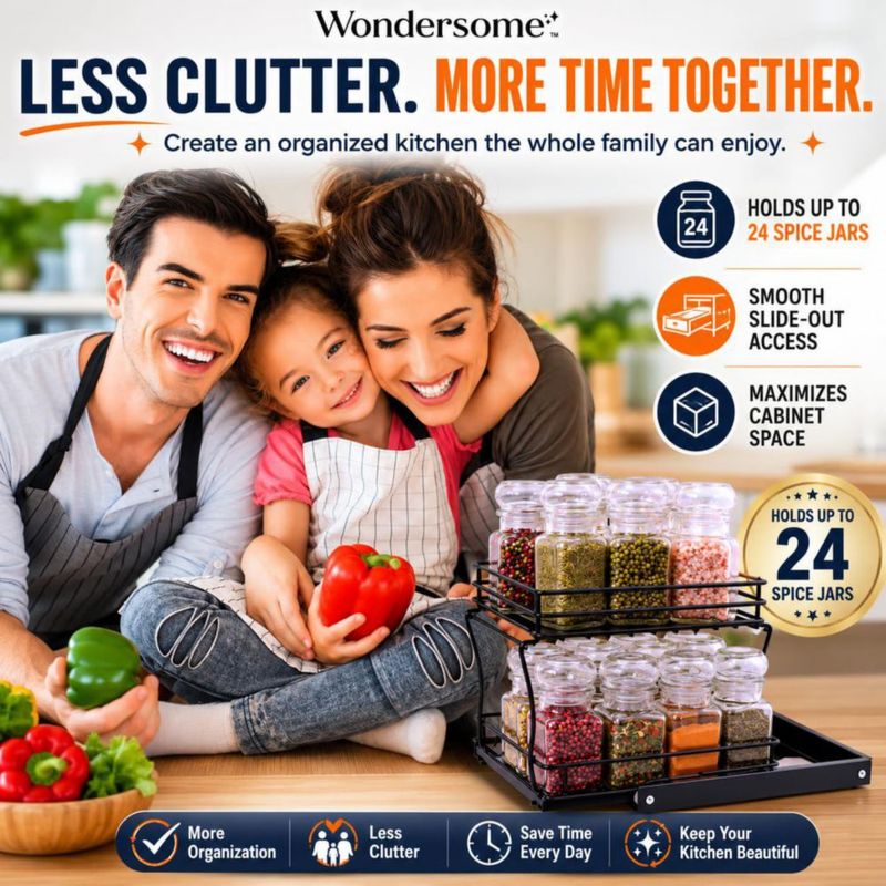 Organizador extraíble de especias Wondersome de 2 niveles negro mate con ruedas