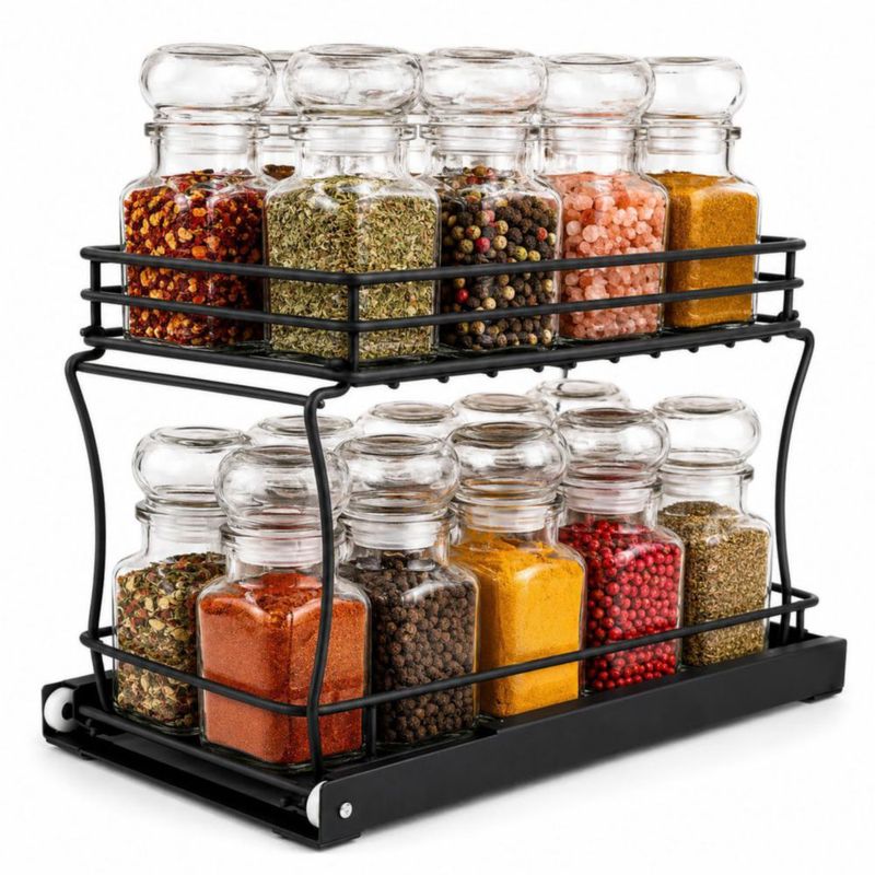 Organizador extraíble de especias Wondersome de 2 niveles negro mate con ruedas