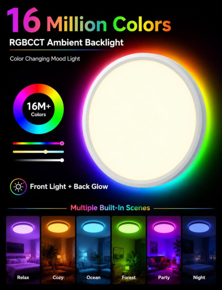 Lámpara de techo Xinsway 30 cm 24 W RGB con control por voz