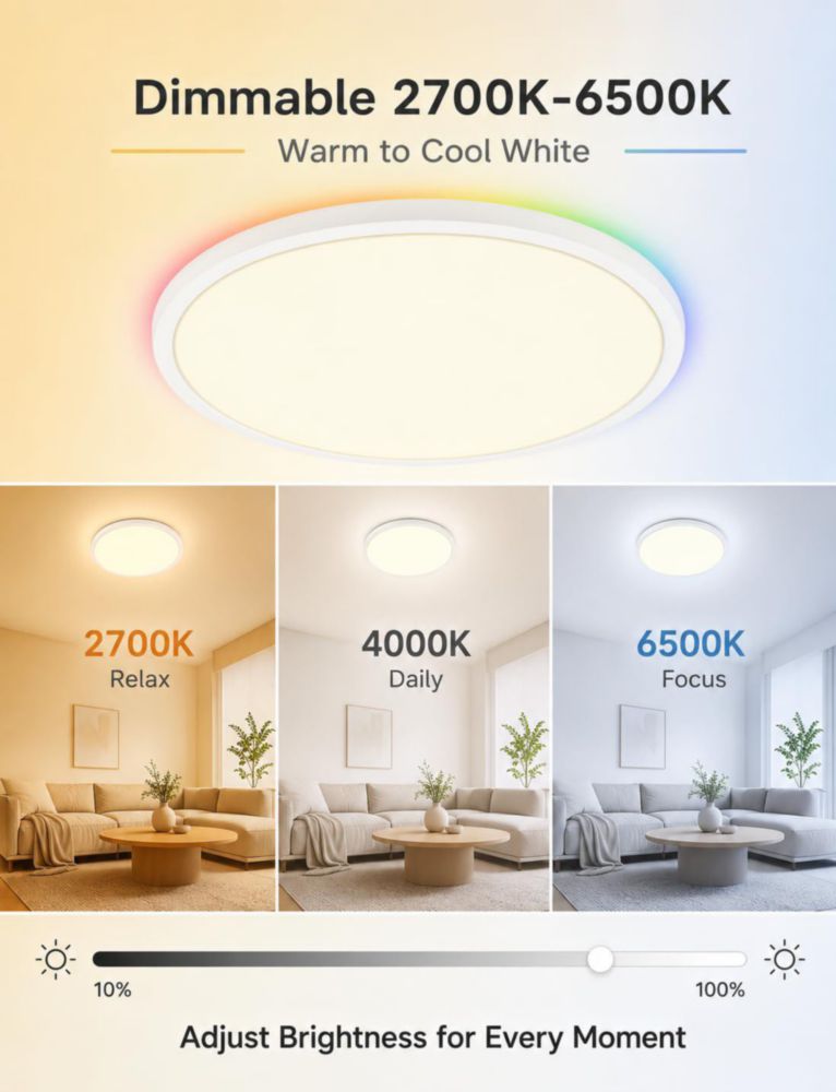 Lámpara de techo Xinsway 30 cm 24 W RGB con control por voz