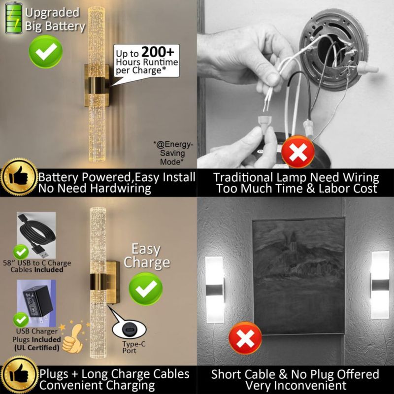 Apliques de pared inalámbricos Reddragon Lighting en oro – juego de 2