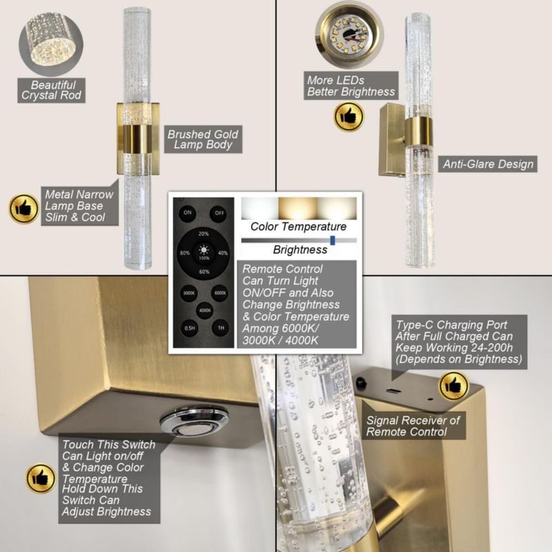 Apliques de pared inalámbricos Reddragon Lighting en oro – juego de 2