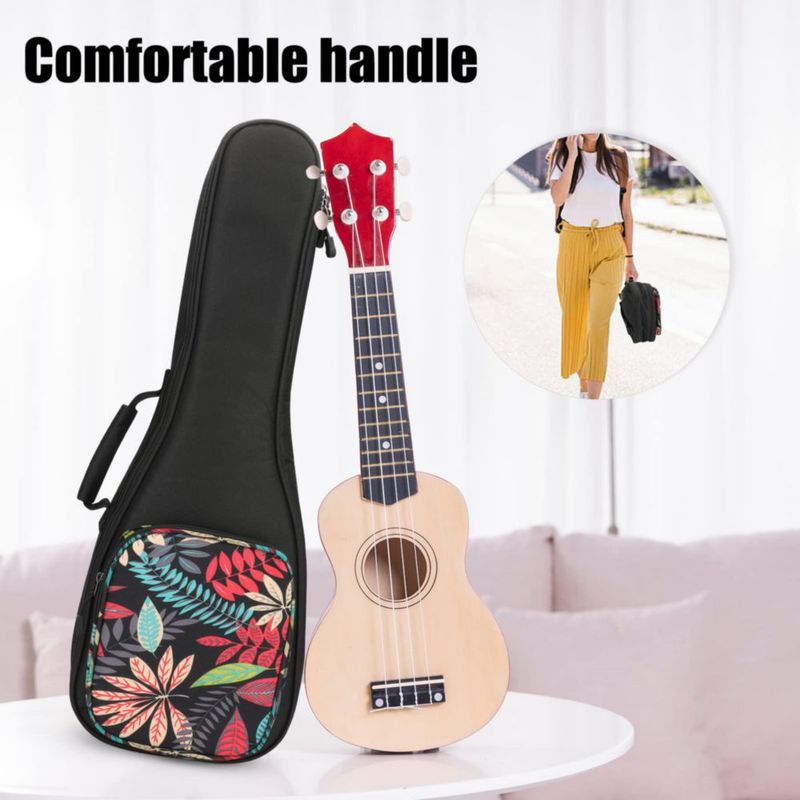 Estuche para ukelele MUINS 21 pulgadas con diseño de hojas negras + kit de regalo