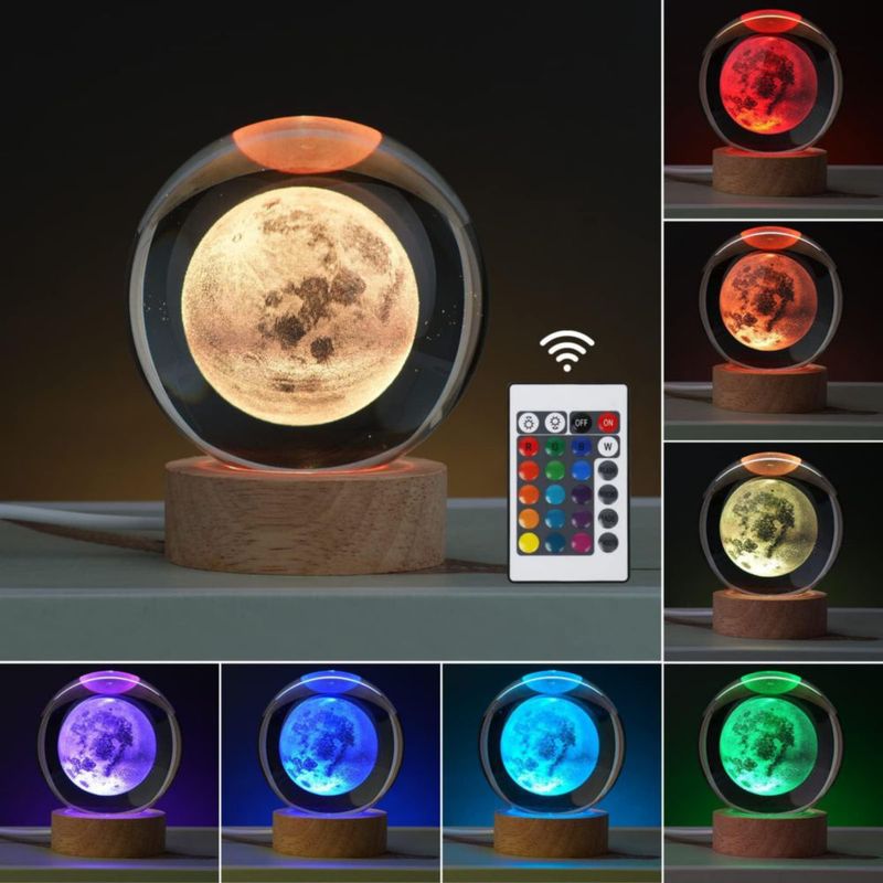 Luz nocturna JANARARY 3D Galaxy Crystal Ball Moon Model