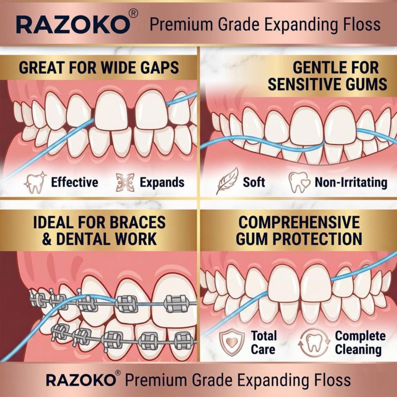 Hilo dental RAZOKO Expansible 60 m de menta y aceite de coco